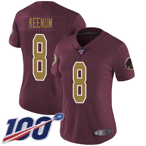 Washington Redskins Limited Burgundy Red Women Case Keenum Alternate Jersey NFL Football #8 100th->women nfl jersey->Women Jersey